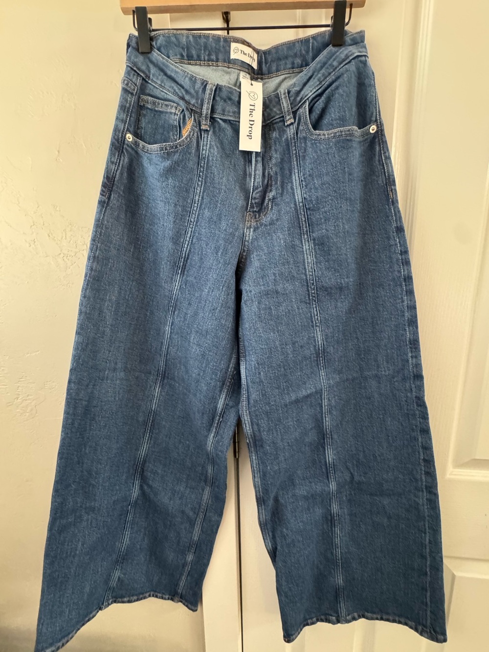 The Drop High-Rise Wide Leg Denim Jeans in Medium Blue